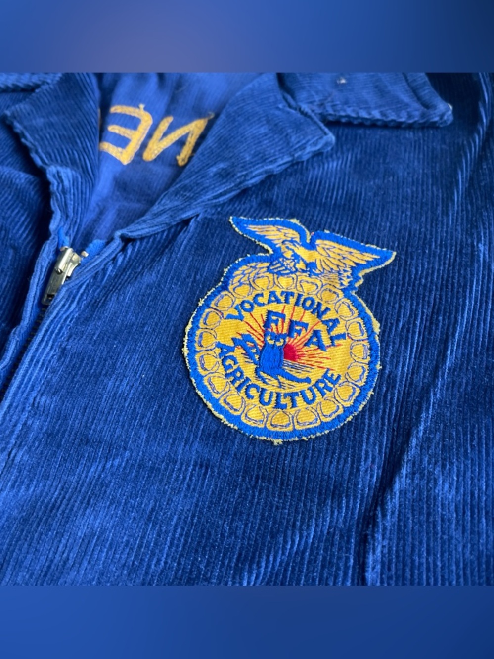 Vintage FFA Blue Corduroy Bomber Jacket 38/M Chainstitch Tennessee Fort Womack - Picture 5 of 15
